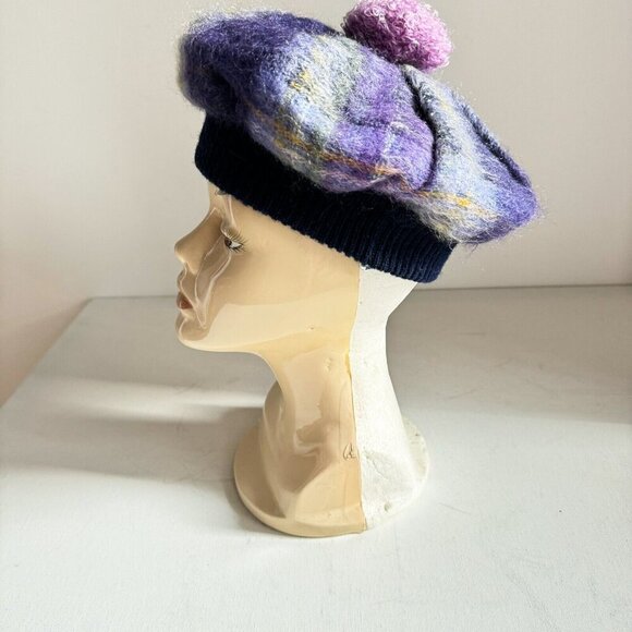 Vintage Ochcarro Purple Plaid Mohair wool Beret S - Picture 5 of 9